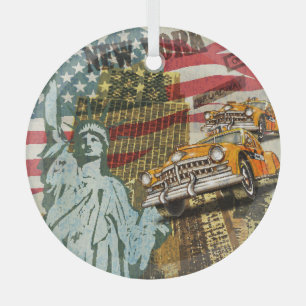 Ornement En Verre Poster de voyage new-yorkais vintage.