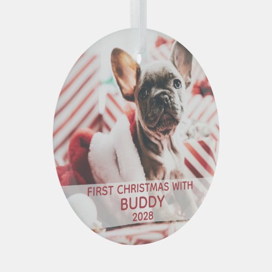 Ornement En Verre Premier chien Noël photo et nom mignon (Avant droite)
