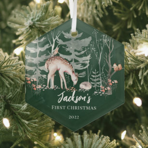Ornement En Verre Premier Noël de bébé en forêt