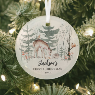 Ornement En Verre Premier Noël de bébé en forêt