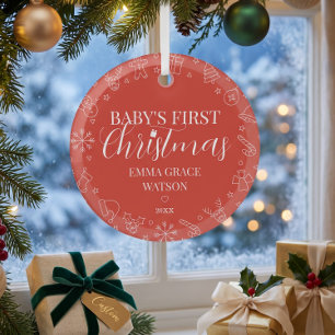 Ornement En Verre Premier Noël de bébé personnalisé avec nom Cadeau