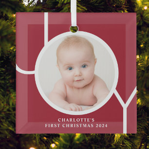 Ornement En Verre Premier Noël de bébé personnalisé Cadeau Photo Rou