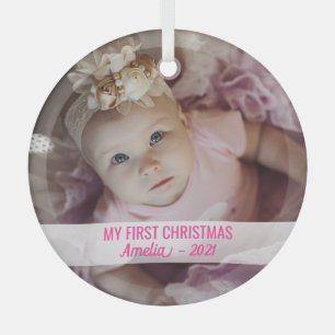 Ornement En Verre Premier Noël de la petite fille avec le nom mignon