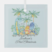 Ornement En Verre Premier Noël du bébé Dinosaures mignons (Recto)