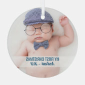 Ornement En Verre Premier Noël du bébé garçon avec le nom mignon pho (Verso)