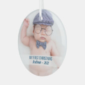 Ornement En Verre Premier Noël du bébé garçon avec le nom mignon pho (Avant gauche)