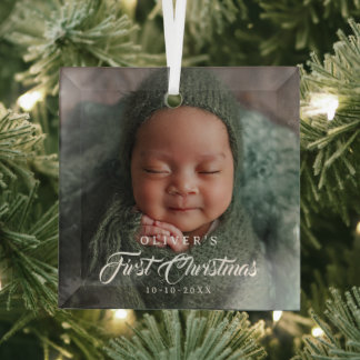 Ornement En Verre Premier Noël Editable Color Nouveau-Né Photo Bébé