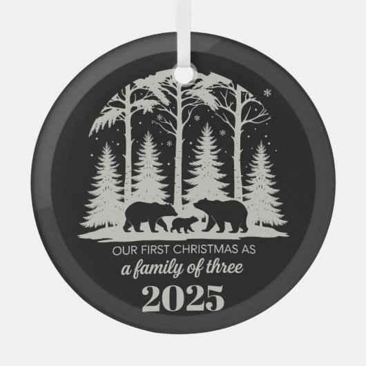 Ornement En Verre Premier Noël en famille de trois 2025 personnalisé (Recto)