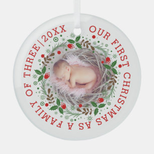 Ornement En Verre Premier Noël en famille de trois couronnes photo