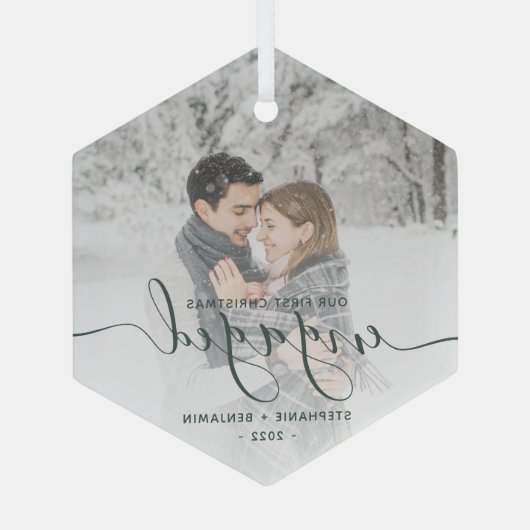 Ornement En Verre Premier Noël Engagé Photo Green Script (Verso)