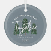 Ornement En Verre Premier Noël Ensemble Arbres Rustiques Couples (Recto)