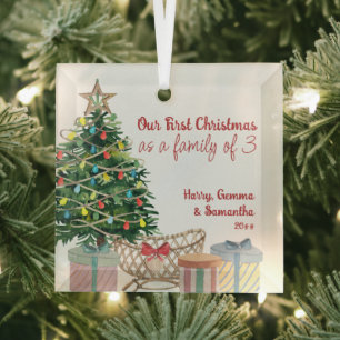 Ornement En Verre Premier Noël Famille de 3 Arbre de Noël Crib Gl