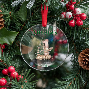 Ornement En Verre Premier Noël Fille Bébé Occidental Rose