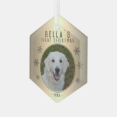 Ornement En Verre Premier Noël Golden Snowflake Dog Photo (Avant gauche)