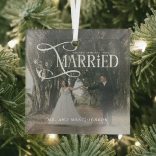 Ornement En Verre Premier Noël Marié Photo de Couple M. et Mme