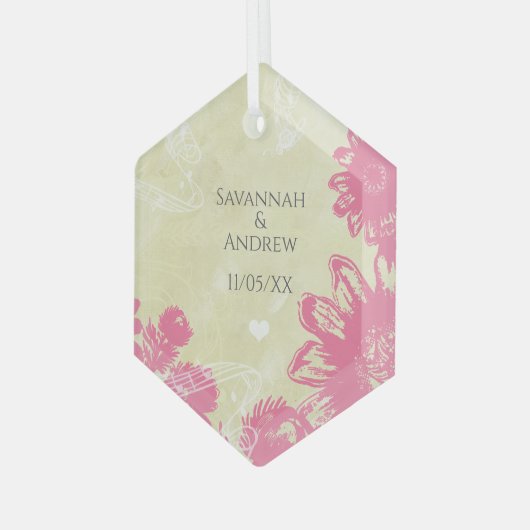 Ornement En Verre Premier Noël rose bleu Gerber Daisy Noël (Avant gauche)