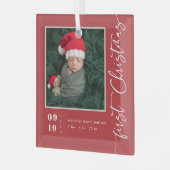 Ornement En Verre Premier Script de Noël Bébé Naissance Statistiques (Avant gauche)