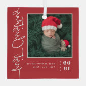 Ornement En Verre Premier Script de Noël Bébé Naissance Statistiques (Verso)