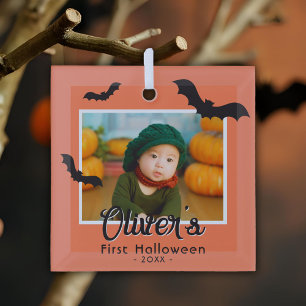 Ornement En Verre Première Halloween de bébé chauves-souris noires P