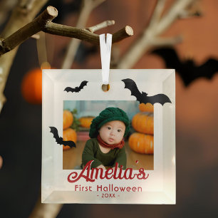 Ornement En Verre Première Halloween de bébé Chauves-souris noires P