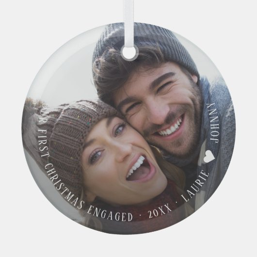 Ornement En Verre Première Noël Engagé Script Photo Céramique (Recto)
