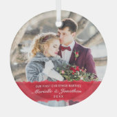 Ornement En Verre Première Noël Marié blanc Script photo (Recto)