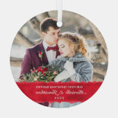 Ornement En Verre Première Noël Marié blanc Script photo (Verso)