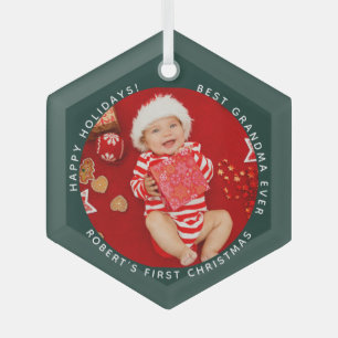 Ornement En Verre Première photo de bébé Noël Grand-mère Vacances