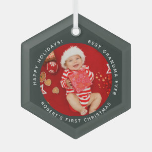 Ornement En Verre Première photo de Noël de bébé Grand-mère de Noël