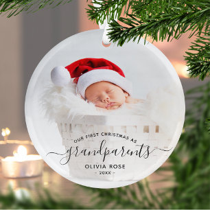 Ornement En Verre Première photo de Noël des grands-parents, écritur