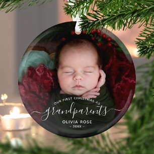 Ornement En Verre Première photo de Noël des grands-parents, écritur