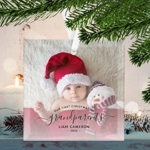 Ornement En Verre Première photo de Noël des grands-parents, écritur