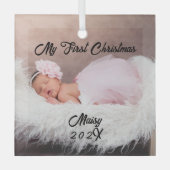 Ornement En Verre Prénom de Noël du bébé personnalisé Keepsaké Photo (Recto)