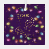 Ornement En Verre Purple String of Christmas Lights Gold Star 6 7 (Verso)