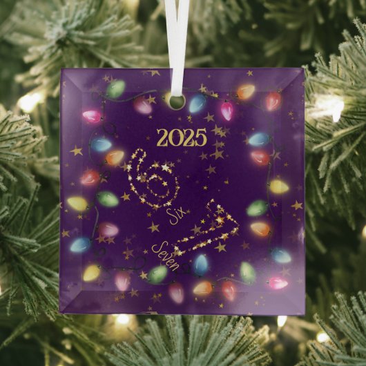 Ornement En Verre Purple String of Christmas Lights Gold Star 6 7 (Insitu)