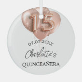 Ornement En Verre Quinceanera nom de ballons d'or rose blanche (Recto)