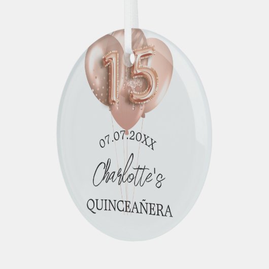 Ornement En Verre Quinceanera nom de ballons d'or rose blanche (Avant gauche)