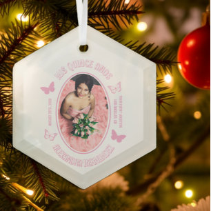 Ornement En Verre Quinceanera Papillons Roses