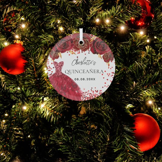 Ornement En Verre Quinceanera rouge fleurs de robe blanc