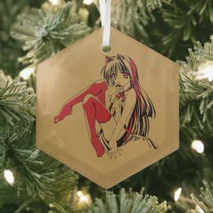 Ornement En Verre R & B Manga, Neko Catgirl Furry Loli Anime