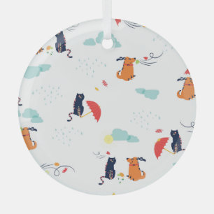 Ornement En Verre Rainy Day Friends : Chien de chat Vintage