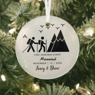 Ornement En Verre Randonnée de montagne minimaliste de Noël MariéCou