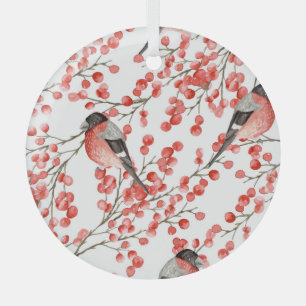 Ornement En Verre Red Berries Bullfinches Motif aquarelle
