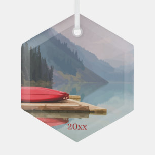 Ornement En Verre Red Canoe Mountain Lake Scenic Wilderness Custom