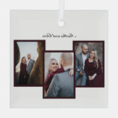 Ornement En Verre Red Elegant Engagé Marié Script 3 Photo Collage (Verso)