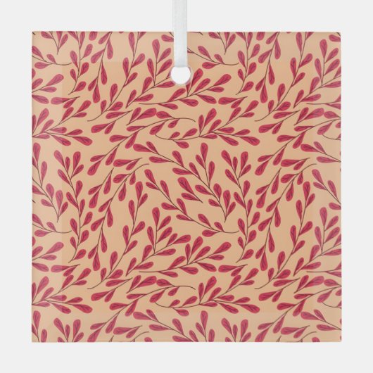 Ornement En Verre  Red Leafy Branches Seamless Pattern (Recto)