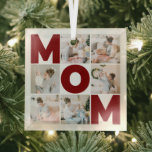 Ornement En Verre Red & White 6 Photo Collage Mom<br><div class="desc">Create Your Own,  Simple Mom Photo Collage. Add Your Own Photos,  Add Your Own Greeting and Make It Your Own. Make a Personalized Photo Collage for Special Occasions and Mother's Day.</div>