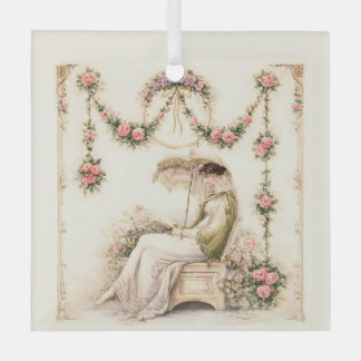 Ornement En Verre Regency Rose Garden Reading Lady