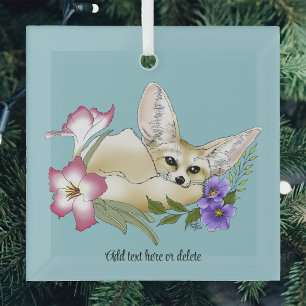 Ornement En Verre Renard Fennec Fleurs Rose Violet Mignon Bleu Botan