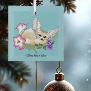 Ornement En Verre Renard Fennec Fleurs Rose Violet Mignon Bleu Botan